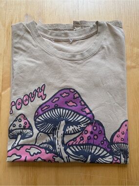 Mushroom Graphic T-Shirt Beige Pink Cottagecore Fairy Grunge Oversized Tee XL
